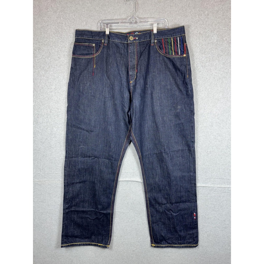 Coogi Jeans Mens‎ 44x35 Blue Denim Straight Leg Multicolor Stitch Urban Hip Hop